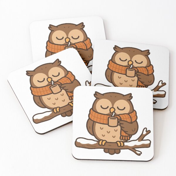 Item preview, Owl with Scarf and Mug – Cozy Winter Bird designed and sold by Confuzz1ed.