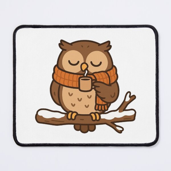 Item preview, Owl with Scarf and Mug – Cozy Winter Bird designed and sold by Confuzz1ed.