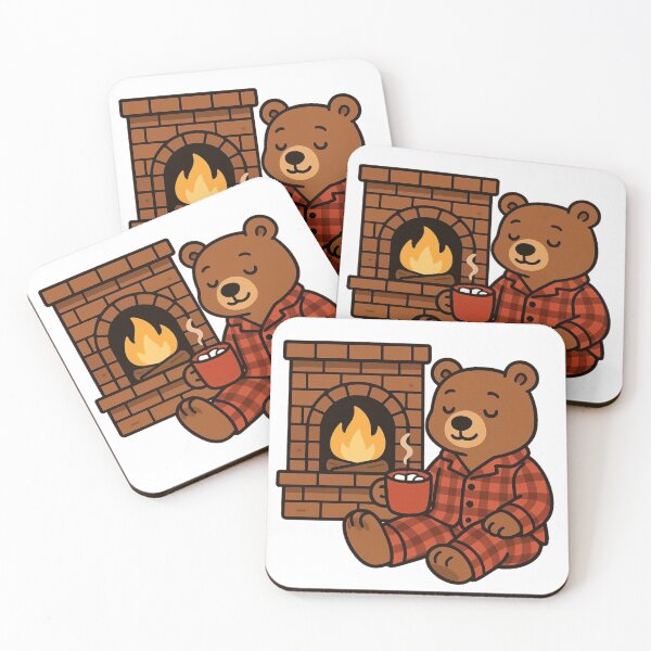 Item preview, Bear in Pajamas by Fireplace – Warm and Cozy Winter Scene designed and sold by Confuzz1ed.