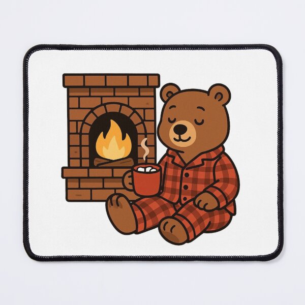 Item preview, Bear in Pajamas by Fireplace – Warm and Cozy Winter Scene designed and sold by Confuzz1ed.