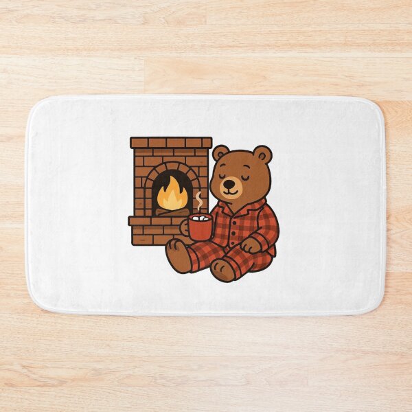 Item preview, Bear in Pajamas by Fireplace – Warm and Cozy Winter Scene designed and sold by Confuzz1ed.