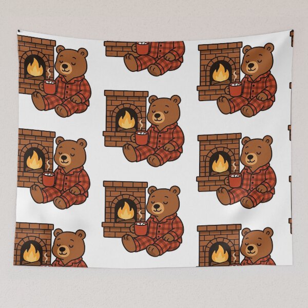Item preview, Bear in Pajamas by Fireplace – Warm and Cozy Winter Scene designed and sold by Confuzz1ed.