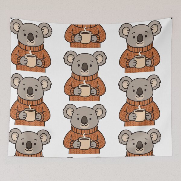 Item preview, Koala in Chunky Knit Sweater Holding Coffee – Cozy Winter Vibes designed and sold by Confuzz1ed.