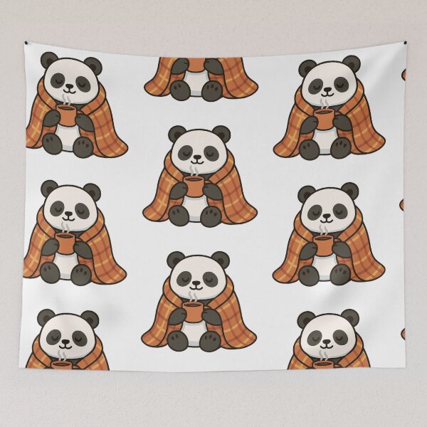Item preview, Panda Wrapped in Blanket with Tea – Peaceful Winter Mood designed and sold by Confuzz1ed.