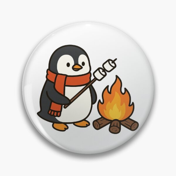 Item preview, Penguin Toasting Marshmallows by Campfire – Cute Winter Scene designed and sold by Confuzz1ed.