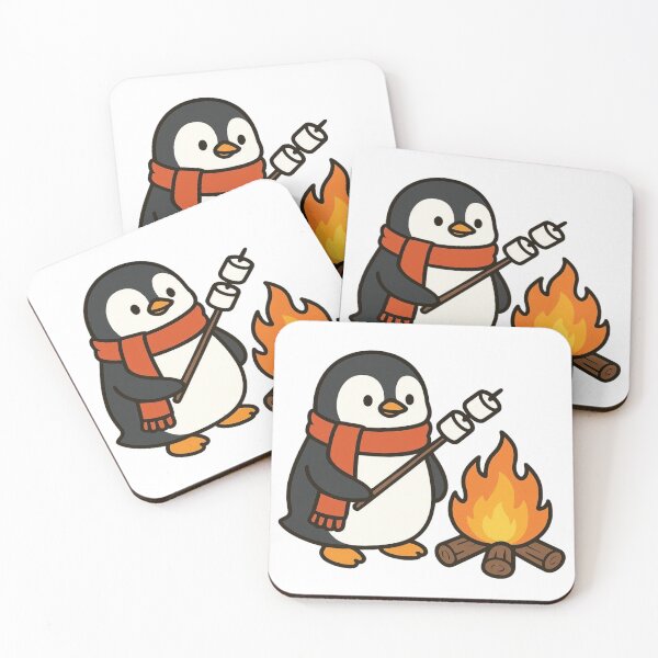 Item preview, Penguin Toasting Marshmallows by Campfire – Cute Winter Scene designed and sold by Confuzz1ed.
