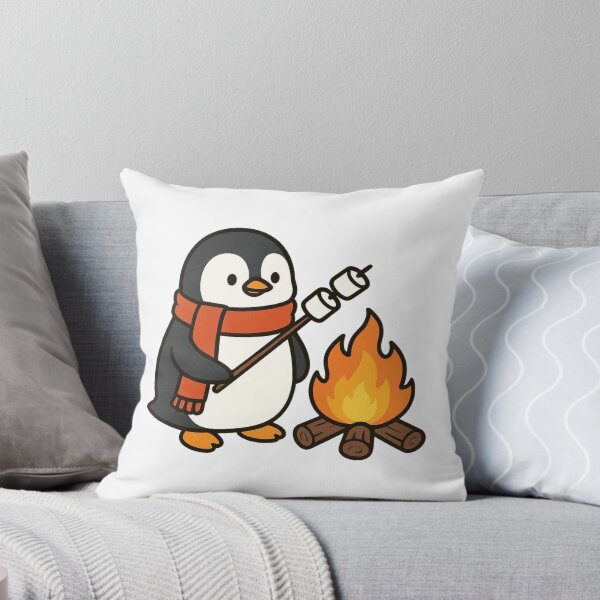 Item preview, Penguin Toasting Marshmallows by Campfire – Cute Winter Scene designed and sold by Confuzz1ed.