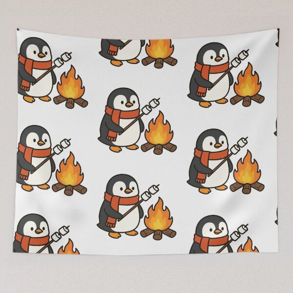 Item preview, Penguin Toasting Marshmallows by Campfire – Cute Winter Scene designed and sold by Confuzz1ed.