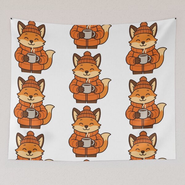 Item preview, Fox in Puffy Winter Coat Holding Hot Cocoa – Cozy Winter Character designed and sold by Confuzz1ed.