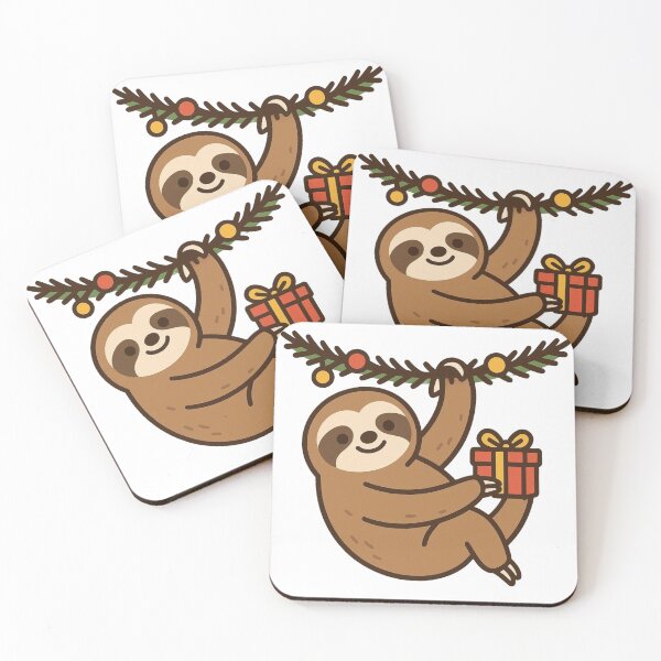 Item preview, Sloth Hanging from Garland with Gift – Cute Holiday Character designed and sold by Confuzz1ed.