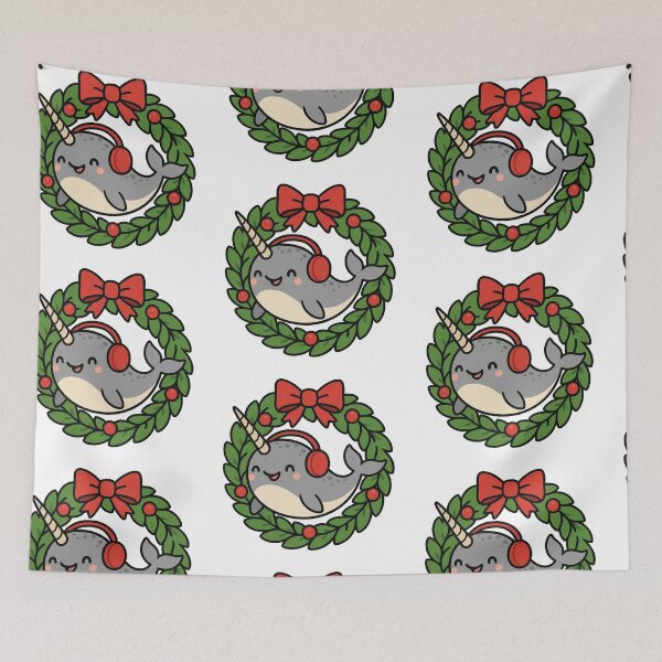Item preview, Narwhal Jumping Through Christmas Wreath – Festive Sea Animal designed and sold by Confuzz1ed.