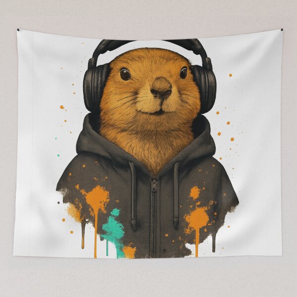 Item preview, Prairie Beats – Prairie Dog with Headphones & Hoodie (Color Splash Street Art) designed and sold by thtCMRAguy.