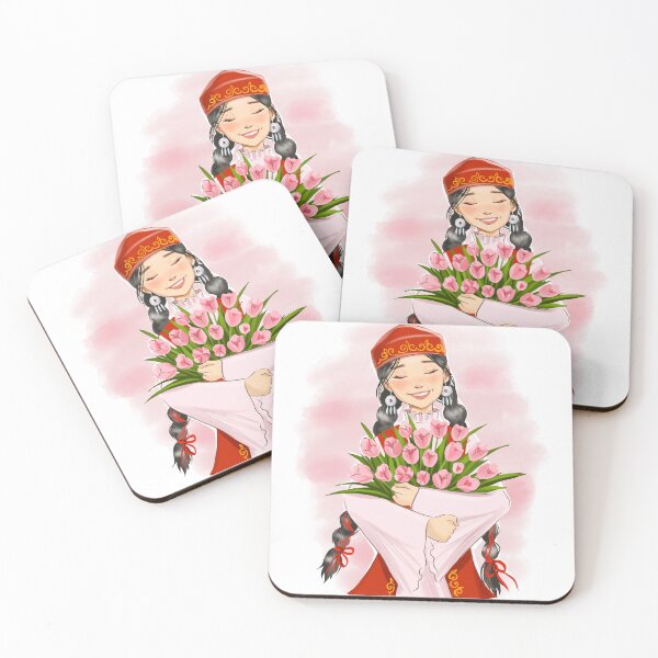 Item preview, kazakh girl with tulips designed and sold by artbymadina.