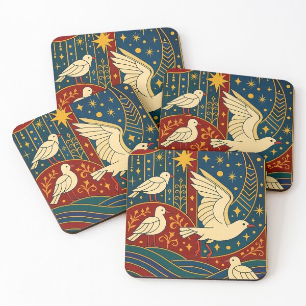 Item preview, Medieval Celestial Seagulls - Stained Glass Illumination Art designed and sold by White-Camel.