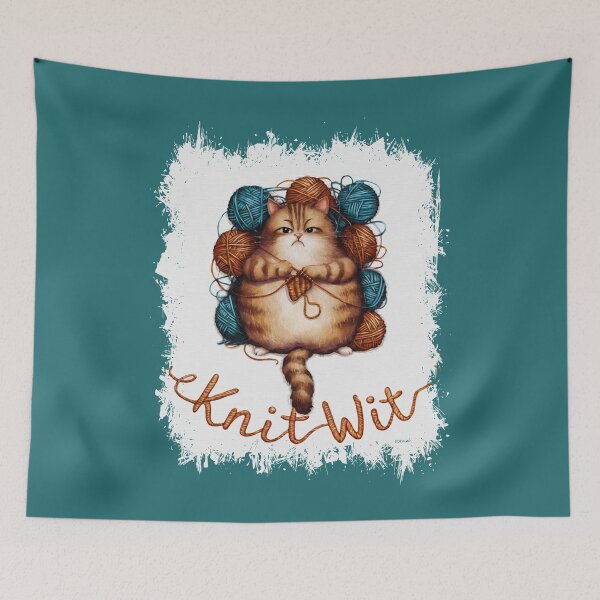 Item preview, “Knit Wit” – Chubby Cat with Tangled Yarn | Cozy Funny Knitting Cat Art | Sofagirl Collection designed and sold by SOFAGIRL COLLECTIONS.