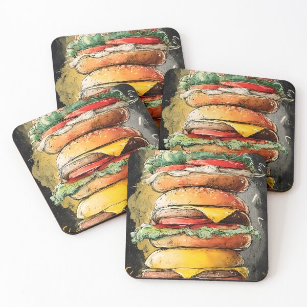 Item preview, Dive into a Colorful Stack of Cheeseburgers with Lettuce, Cheese, Juicy Patties, and Artistic Flair designed and sold by OlfactoART Studio.