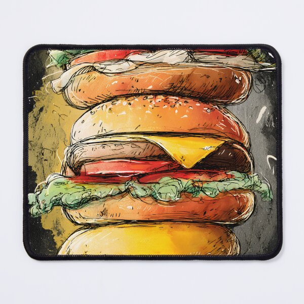 Item preview, Dive into a Colorful Stack of Cheeseburgers with Lettuce, Cheese, Juicy Patties, and Artistic Flair designed and sold by OlfactoART Studio.