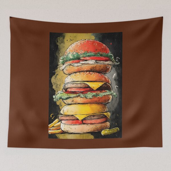 Item preview, Dive into a Colorful Stack of Cheeseburgers with Lettuce, Cheese, Juicy Patties, and Artistic Flair designed and sold by OlfactoART Studio.