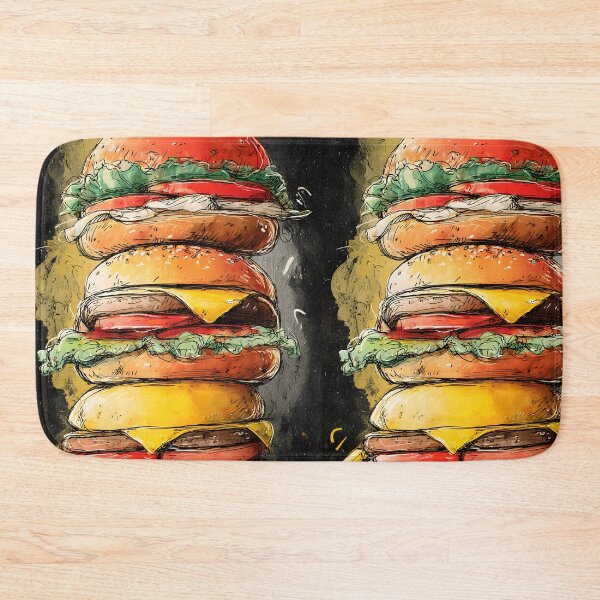 Item preview, Dive into a Colorful Stack of Cheeseburgers with Lettuce, Cheese, Juicy Patties, and Artistic Flair designed and sold by OlfactoART Studio.