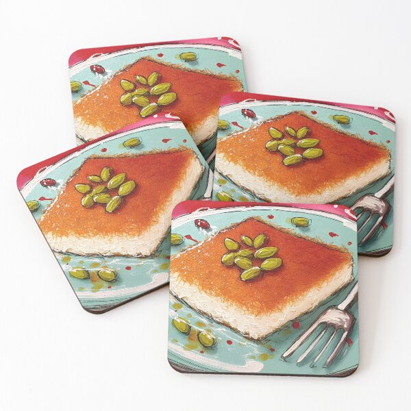 Item preview, Delight in Pistachio-Topped Kunafa on a Blue Plate with Vibrant Red Backdrop designed and sold by OlfactoART Studio.