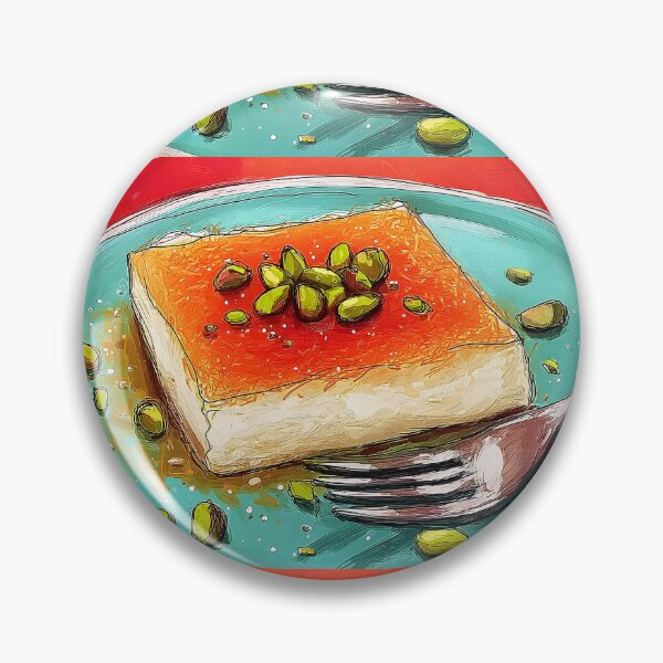 Item preview, Savor a Golden Middle Eastern Kunafa with Pistachios on a Vibrant Blue Plate with Silver Fork designed and sold by OlfactoART Studio.