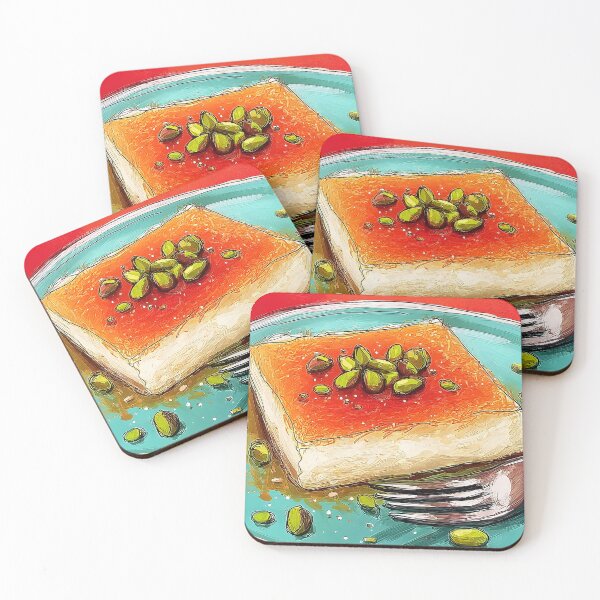 Item preview, Savor a Golden Middle Eastern Kunafa with Pistachios on a Vibrant Blue Plate with Silver Fork designed and sold by OlfactoART Studio.