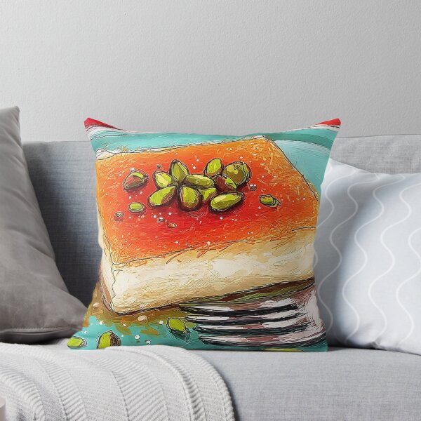 Item preview, Savor a Golden Middle Eastern Kunafa with Pistachios on a Vibrant Blue Plate with Silver Fork designed and sold by OlfactoART Studio.