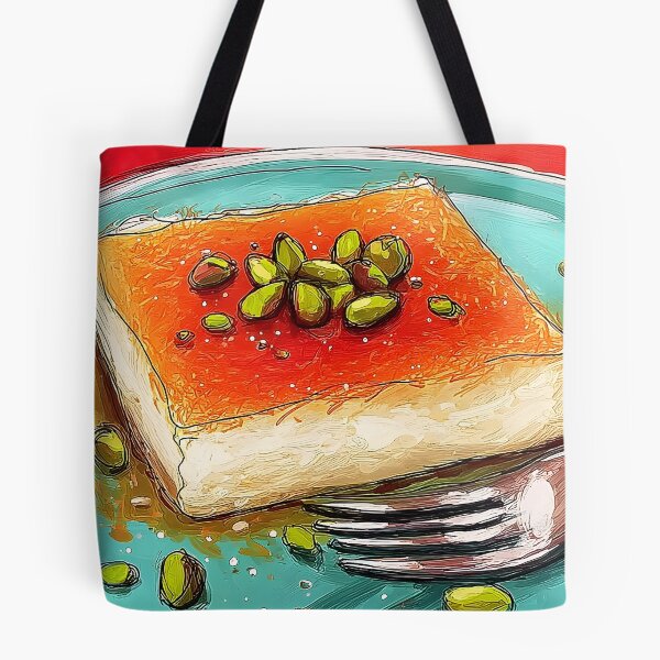 Item preview, Savor a Golden Middle Eastern Kunafa with Pistachios on a Vibrant Blue Plate with Silver Fork designed and sold by OlfactoART Studio.