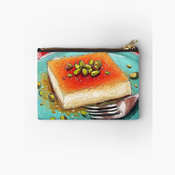 Item preview, Savor a Golden Middle Eastern Kunafa with Pistachios on a Vibrant Blue Plate with Silver Fork designed and sold by OlfactoART Studio.