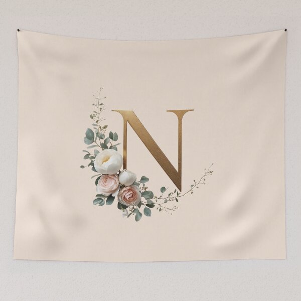 Item preview, Floral Gold Letter N Monogram – Coquette Christian Wall Art, Elegant Blush Rose Initial Print, Faith-Inspired Feminine Gift designed and sold by AmenAlways.