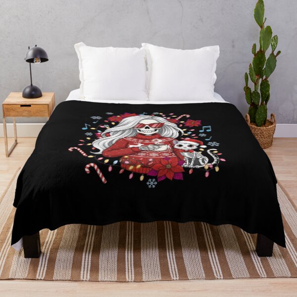 Item preview, Skeleton Girl with Christmas Cat | Festive Holiday Coffee & Music Art designed and sold by ColorSplash123.
