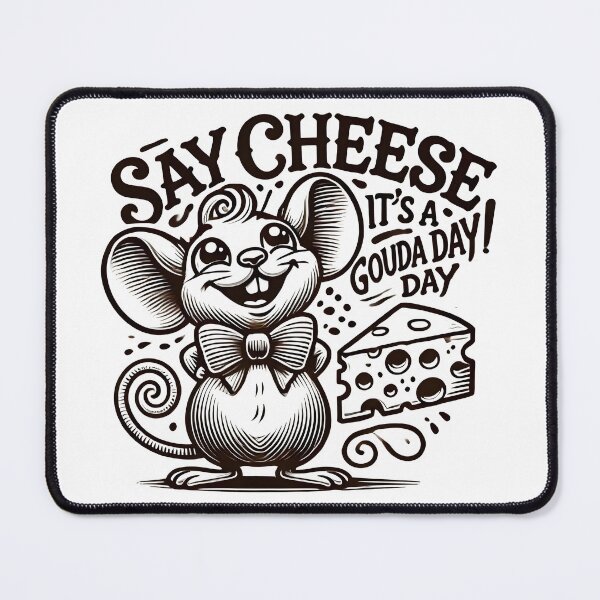 Item preview, Say Cheese: Adorable Mouse with Gouda Cheese and Fun Wordplay. designed and sold by The-T-In-Retro.