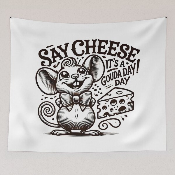 Item preview, Say Cheese: Adorable Mouse with Gouda Cheese and Fun Wordplay. designed and sold by The-T-In-Retro.