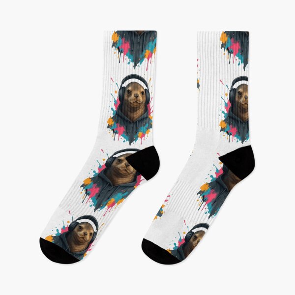 Item preview, Seal Sounds – Cute Seal with Headphones & Hoodie (Color Splash Street Art) designed and sold by thtCMRAguy.