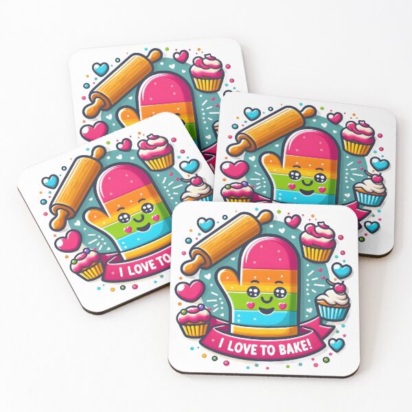 Item preview, I Love to Bake: Cute Cartoon Oven Mitt with Cupcakes and Rolling Pin. designed and sold by The-T-In-Retro.