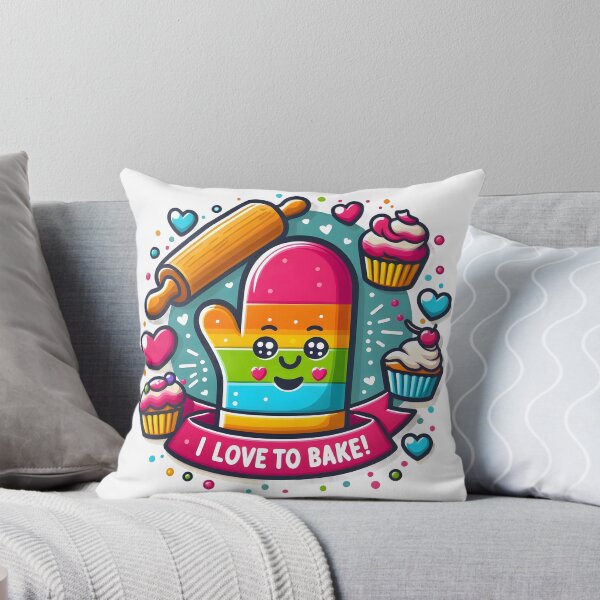 Item preview, I Love to Bake: Cute Cartoon Oven Mitt with Cupcakes and Rolling Pin. designed and sold by The-T-In-Retro.