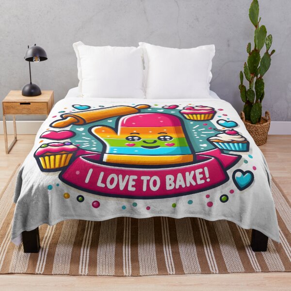 Item preview, I Love to Bake: Cute Cartoon Oven Mitt with Cupcakes and Rolling Pin. designed and sold by The-T-In-Retro.