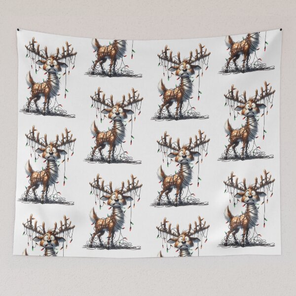 Item preview, Reindeer tangled up in the wire of christmas fairy lights designed and sold by LoneAngel.