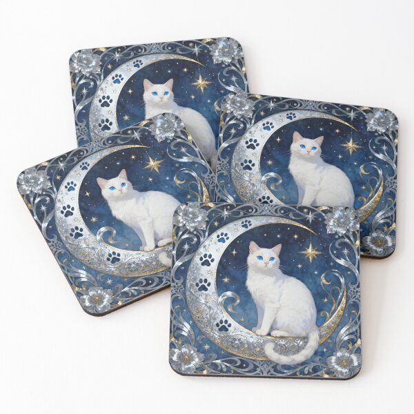Item preview, White Cat on Moon – Celestial Mystical Fantasy Night Sky Art designed and sold by Chaotic Neutral.