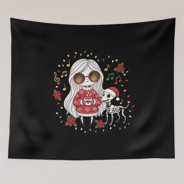 Item preview, Skeleton Girl with Christmas Dog | Cute Gothic Holiday Coffee Art designed and sold by ColorSplash123.