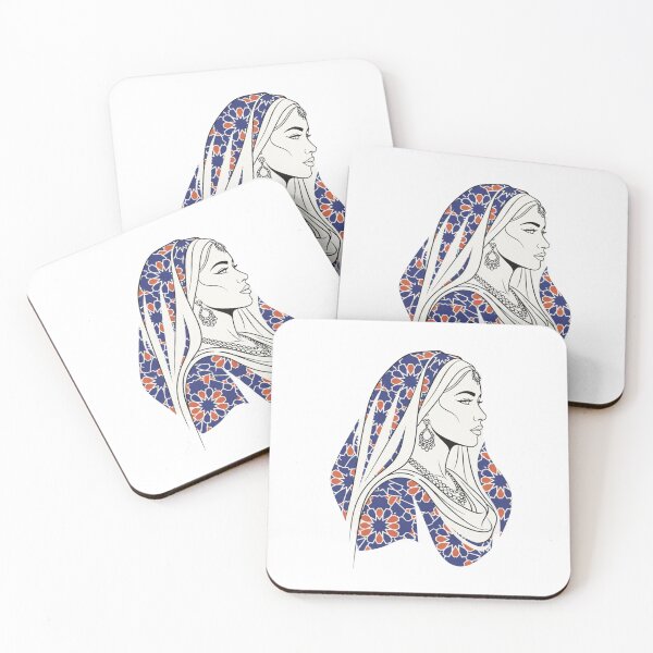 Item preview, Elegant Woman Profile in Moroccan Zellige Pattern Headscarf | Stylish South Asian Portrait Art designed and sold by Zouak.