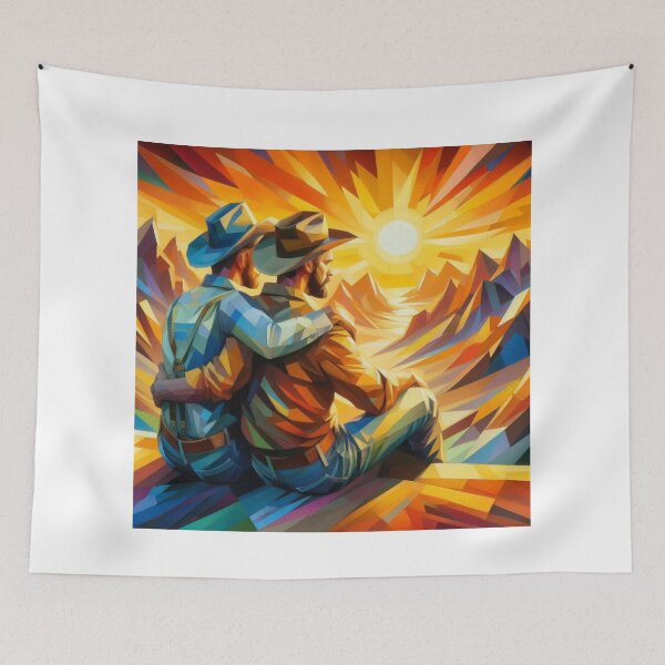 Item preview, Cubist Cowboys - Gay Leather Cowboy Sunrise Gay Pride Graphic Design designed and sold by ItsAKinkThing.
