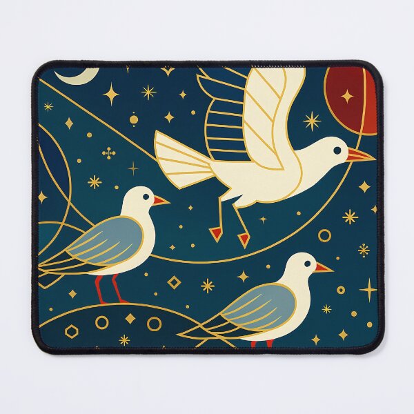 Item preview, Celestial Seagulls in Golden Cosmic Flight - Art Deco Night Sky designed and sold by White-Camel.