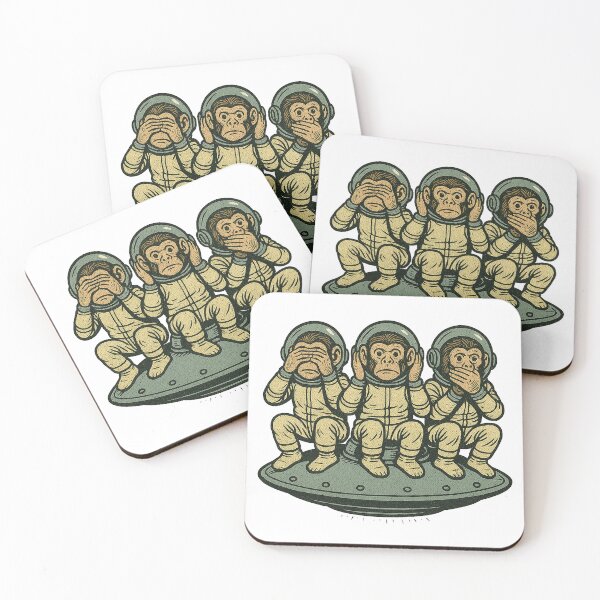 Item preview, Three Wise Monkeys in Space – Retro Astronaut Art designed and sold by InkSplash77.