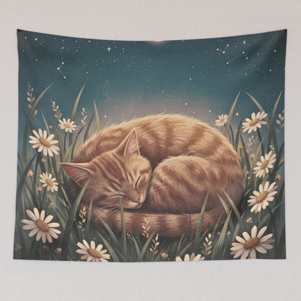 Item preview, Serene Ginger Tabby's Starry Meadow Nap designed and sold by Steele-Art.