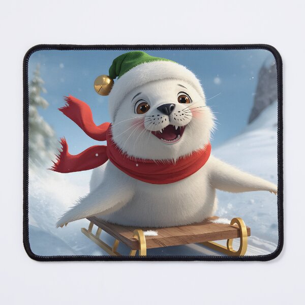 Item preview, Cute Christmas seal playfully sledding in winter designed and sold by SealMart.