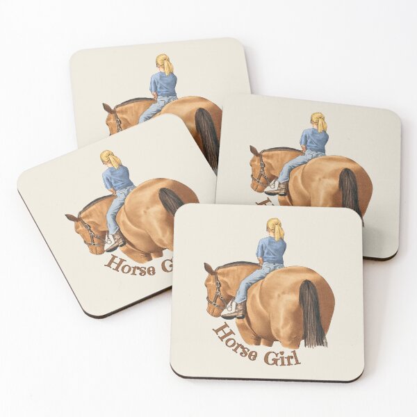 Item preview, Horse Girl with Young Girl Riding Bareback Illustration designed and sold by JoyfulWhimsy.