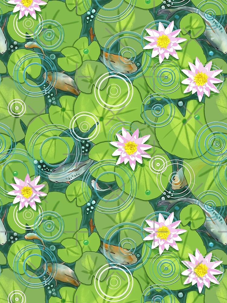 “Koi Fish Pond with Green Lily Pads and Pink ‘Waterlilies " Sleeveless