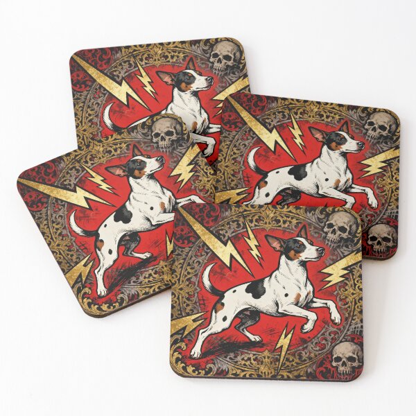 Item preview, Heavy Metal Rat Terrier Sticker – Rock Dog with Lightning Bolts & Skulls | Punk Pet Art designed and sold by froggytime07.