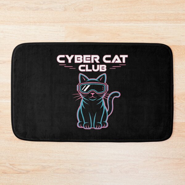 Item preview, Black Cat Wearing Glowing Cyber Goggles (Pink and Blue Neon) designed and sold by SplashTastic.